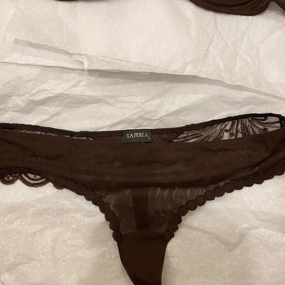 La Perla Chocolate Brown Lace Thong, Size M